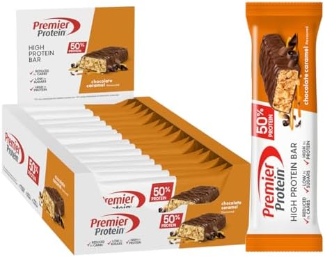 Premier Protein - High Protein Bar 50 percent - Chocolate Caramel - 16x40g - Low Sugar - Low Carb - Palm Oil Free