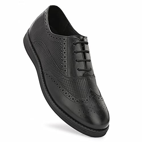 Image of Legwork Men's Leather Lined Laser Brogue Oxford Shoes for Men and Boys