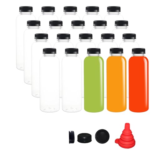 BPFY 20 Pack 16 oz Empty Plastic Juice Bottles with Caps