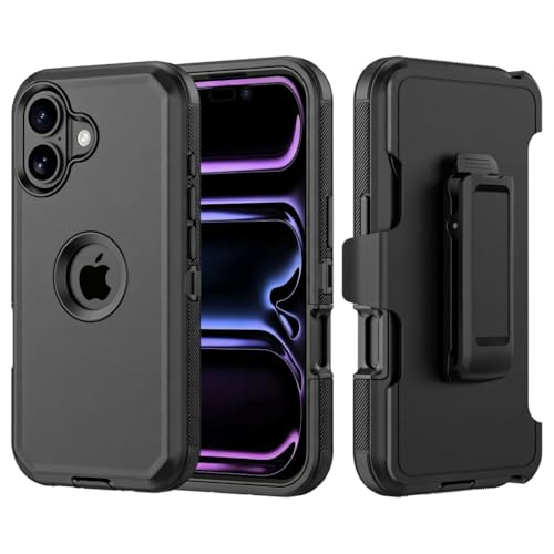 SHLLAR Phone Case for iPhone 17 Case Heavy Duty Hard Shockproof Armor Protector Case Cover with Belt Clip Holster for Apple iPhone 17 5G 2025 Phone Case (Black)