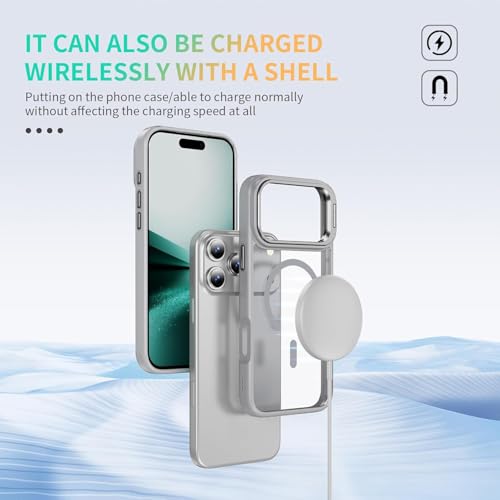 Image of Elzzi for iPhone 17 Pro Max Case Compatible with MagSafe, Built-in Adjustable Camera Guard Kickstand, Translucent Matte Anti-Fingerprint Heavy Duty Shockproof Phone Cover - Titanium Grey