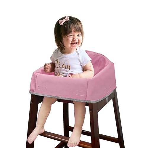 Image of Dual-Belt Baby High Chair Cover, Upgrade Version, for Wooden or Restaurant High Chair, Sturdy and Robust Material, Waterproof Washable Stain and Slip Resistant, Pink