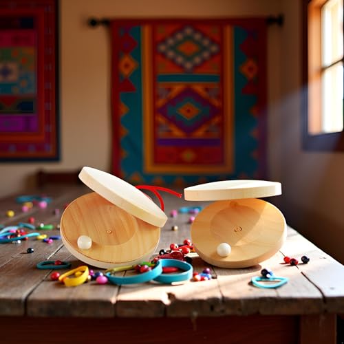 2Pcs Wooden Castanet, Percussion Instrument - Hand Finger Castanets, Wood Castanets Classroom DIY Rhythm Music Musical Instrument - Thumbnail 6