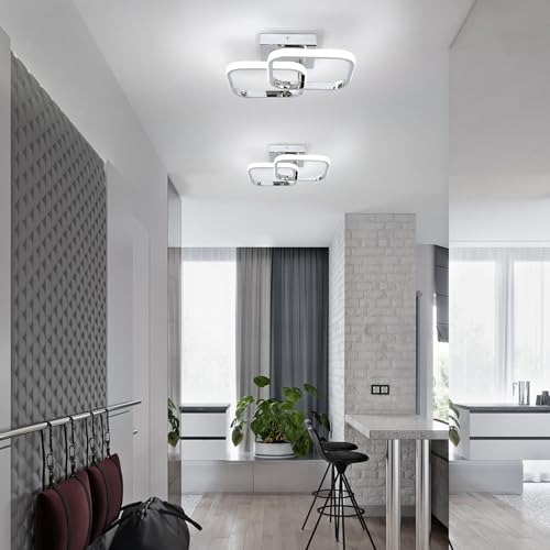 CANEOE Led Hallway Ceiling Light Fixtures, Square Modern Led Ceiling Lamp, 6000K Chrome Finish Indoor Ceiling Lighting Fixture for Living Room Bedroom Kitchen Bathroom Lights (GDD-SFSL-C-US)