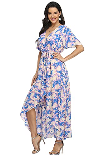 Image of VintageClothing Women's Wrap V Neck Floral Summer Dresses High Low Maxi Casual