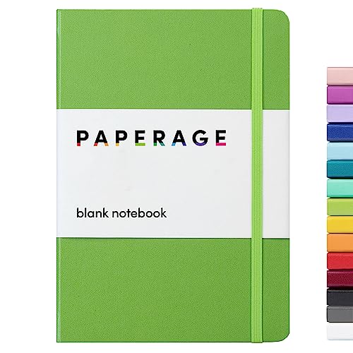 Image of PAPERAGE Blank Journal Notebook, (Lime Green), 160 Pages, Medium 5.6 in x 8 in - 100 GSM Thick Paper - Hardcover Journaling Notebook for Work, School, Note Taking or Sketching