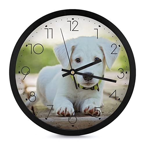 Pendule murale chien blanc moderne silencieuse contre le bruit du tic-tac