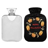 ZZXXB Happy Halloween Bouillotte chauve-souris citrouille avec housse en polaire 1 litre en PVC pour douleurs au cou, aux épaules, aux mains et aux pieds, compresse chaude et thérapie par le froid