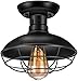 Vintage Rustic Semi Flush Mount Ceiling Light,Industrial Ceiling Light E26 Base, Farmhouse Antique Caged Style Ceiling Lamp Fixture for Hallway Stairway Foyer Kitchen Garage Porch Entryway