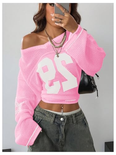 Image of Verdusa Women's Y2k Crochet Tops Jersey Shirts Graphic Going Out Summer Outfits Oversized Streetwear