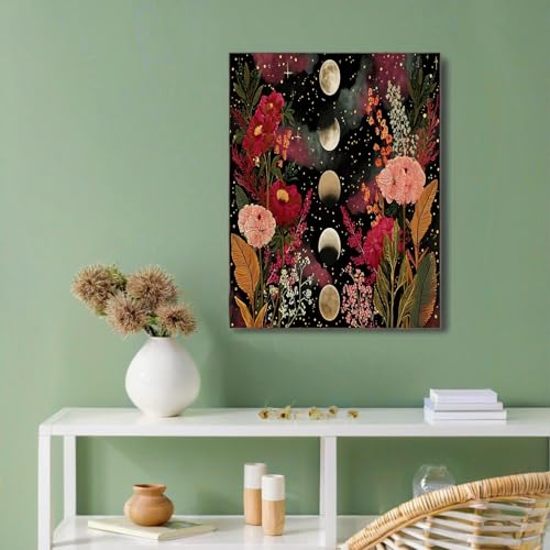 Pintura flores de cielo estrellado e impresiones sobre lienzo de rosa verde con acabado artístico 2
