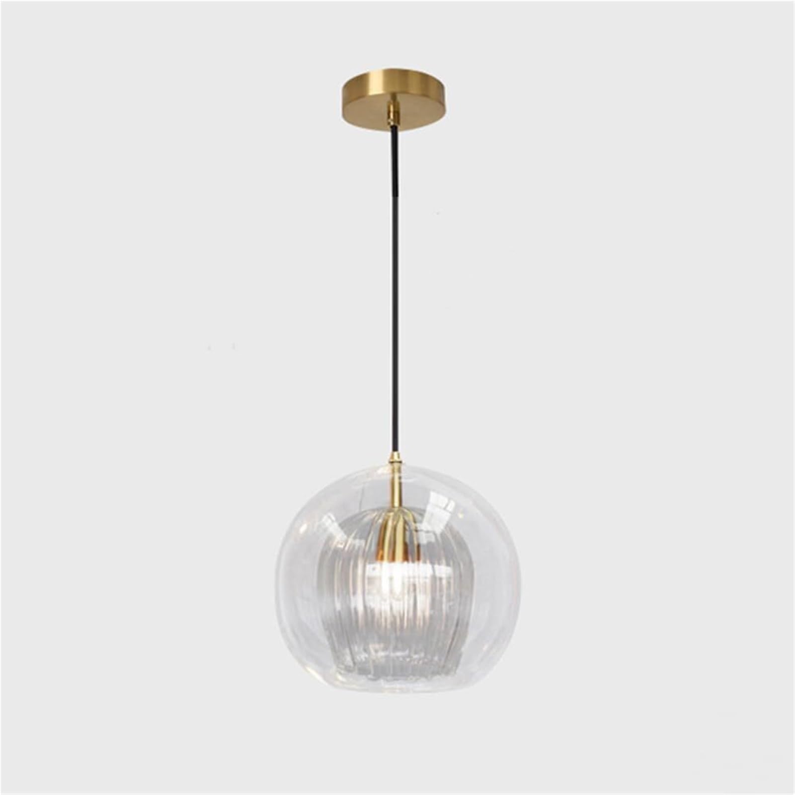 Hand Blown Glass Pendant Lights Kitchen Island Double Sphere Ball Amber Clear Glass Farmhouse Ceiling Hanging Lamp Industrial Chandelier For Dining Room Table Bedroom Entrance Hallway(Clear,25CM)