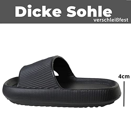 Foto von Sumvov Cozyslides Original Damen Schlappen 100% EVA Super Weich Rutschfest Badeschuhe Cozislides Original Hausschuhe Damen Herren,Schwarz,40/41 EU