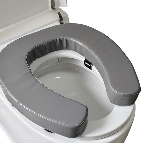 Padded Toilet Seat Cushion with 2-Inch High-Density Foam & Waterproof PU Fabric U-Shape Padded Toilet Cushion - Secure Hook & Loop Tape Fits Standard Toilets (Grey)