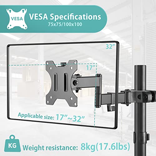 WORLDLIFT Pole Mount Monitor Arm Easy Clamp-on VESA Mount for 17"-32" Screens Supports up to 8kg Compatible with 75x75 and 100x100 VESA Perfect Solution When Wall or Desk Mounting Isn't Possible - Image 2