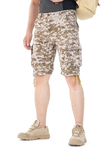 AK-TAC Men's Camo Caro Shorts Cotton Wild Casual Relaxed Fit Work Shorts with 6 Pockets No Belt E Camo 34