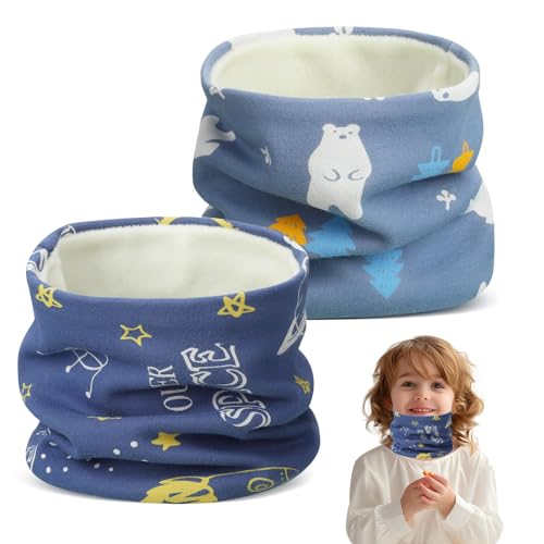 CIYIN Halstuch Kinder, 2 Stück Schal Winter, Loop Schal Baumwolle, Nackenwärmer, Winddichte, Süßes Muster, Multifunktionstuch für Jungen Mädchen (Plüsch 2 Stück - A)
