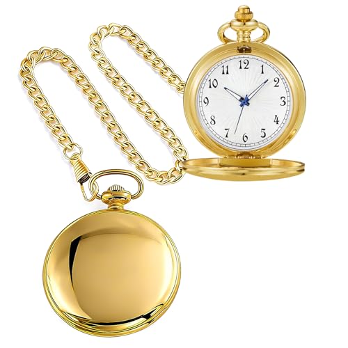 Image of Tiong Pocket Watch Vintage Quartz Pocket Watches with Chain Christmas Graduation Birthday Gifts Father's Day(Gold)