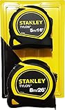 metre stanley 8m tylon Color: negro y amarillo Stanley Tylon 5 M et 8 m Ruban mesures, Lot de 2