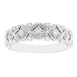 .925 Sterling Silver 1/5 Cttw Diamond XO 4-Petal Flower Wide Band Fashion Anniversary Ring - Size 7