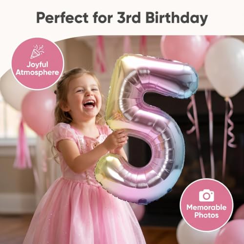 Image of YPSelected 32 Inch Large Foil Helium Number Balloon Birthday Wedding Party 0-9 (Rainbow, 5)