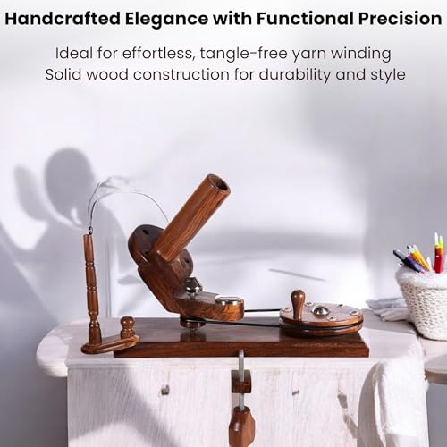 Image of Hind Handicrafts Wooden Yarn Ball Winder for Knitting & Crochet | Handcrafted Rosewood Design | Smooth Center Pull Ball Winder with Anti-Skid Base - Ideal for 1 lb Yarn Balls