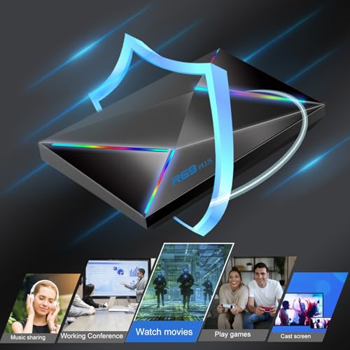 Image of Android TV Box 14.0,R69PLUS 4GB RAM 32GB ROM Android 14 Box,CPU Allwinner H728 &GPU Mali G57-MC1 Chipset Android Box,4K /8K Resolution Support 2.4G /5.8G Dual WiFi and Bluetooth 5.0 Smart Tv Box 2025