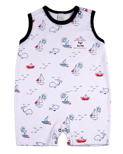 Macacao Bebe Menino Curto Suedine Liso e Estampado Kit Macacão Suedine Algodao Verao Barquinhos 2 Pç