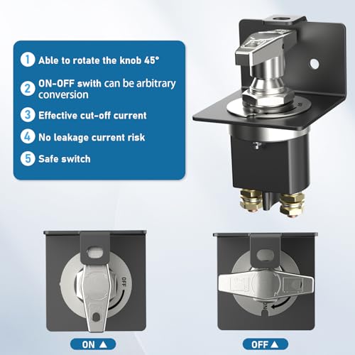 12-48V Master Battery Disconnect Switch,High Current up to 300A.Perfect for Cars, Trucks, RVs, Boats, and ATVs. Easy On/Off Operation with Face Plate Included