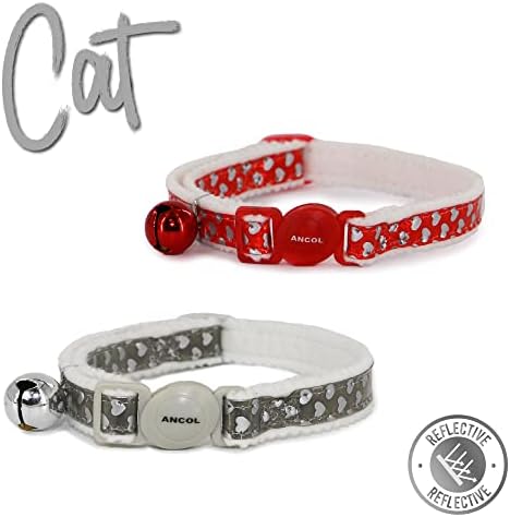 Ancol Reflective Gloss Hearts Safety Cat Collar, RED