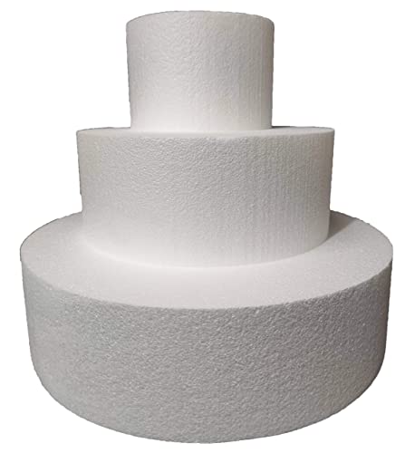  Set 3 Piani Polistirolo, Disco Polistirolo Rotondo Ø 15-25-35 H 10 cm per Torte finte Compleanno, Battesimo, Nascita, Comunioni, Feste in Genere