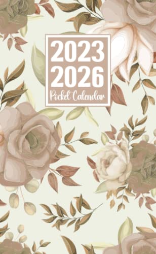 2023-2026 Pocket Calendar: Three-Year Monthly Planner for Purse | 36 Months from July 2023 to June 2026 | Brown Flower Cover.