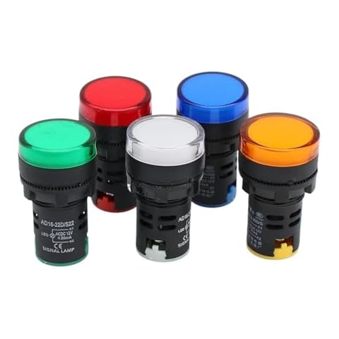 FUKUZL 10pcs 22mm Indicator Light 12V 24V 220V 380V LED Power Indicator Pilot Signal Light AD16-22DS Panel Mount Lamp Multicolor 20mA(220V Blue) Cover