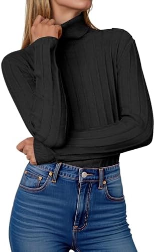ANRABESS Turtleneck Sweaters for Women 2025 Fall Long Sleeve Dressy Casual Slim Soft Fitted Basic Pullover Tops