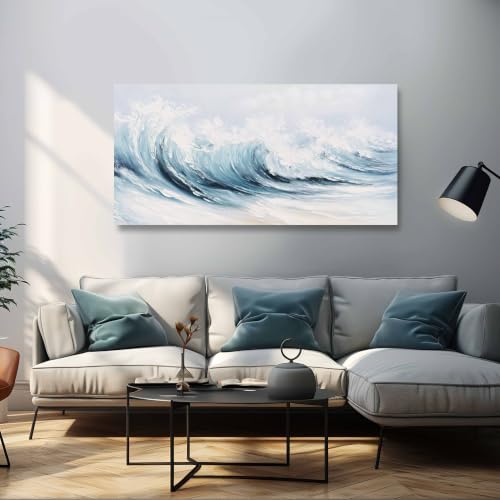 Belmrxne Coastal Wall Decor White Wall Art Ocean Artwork Textured Canvas Painting Wave Wall Painting for Living Room Dining Room Kitchen Office 24x48 Inches by Belmrxne - Used condition - Image 2