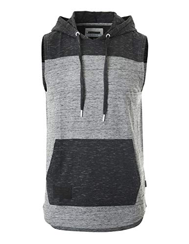 ZIMEGO Men's Color Block Sleeveless Pullover Kangaroo Pocket Workout Hooded Tank