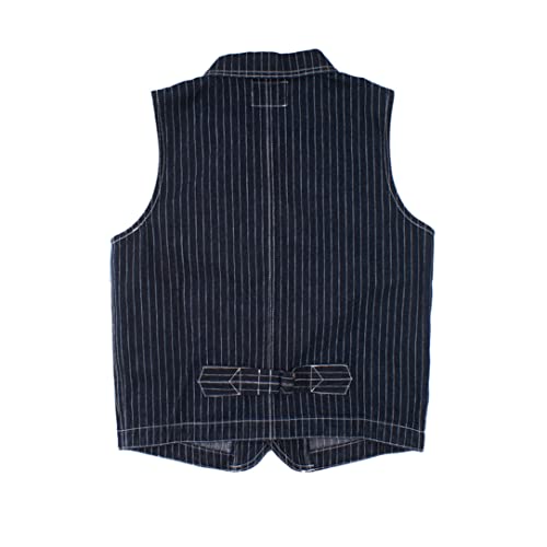 Men Winter Fall Striped Denim Vest Casual Suit Collar Multi Pocket Patchwork Waistcoats3