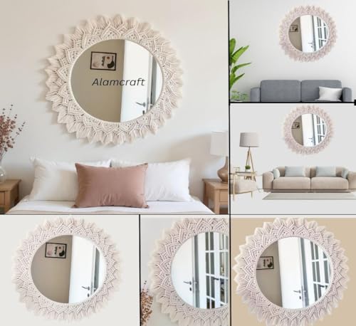 Image of Handmade Macrame Wall Mirror for Home Decor 17 x 17 Inch, 1-Piece