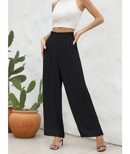 CZYINXIAN Women's Dressy Work Office Pants High Waisted-Wide Leg Casual Pants with Pockets(Black,XX-Large) — view 3