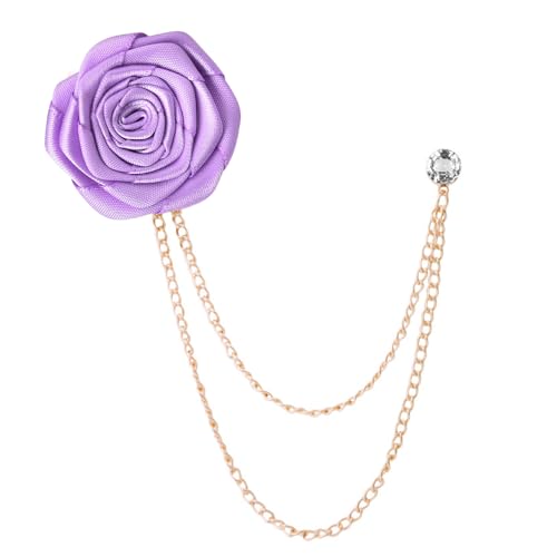 Men's Lapel Pins - Rose Flower Brooch for Groom & Bride - Tassel Chain Wedding Accessories
