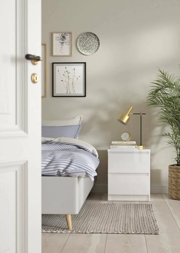 Dmora - Table de Chevet Garance, Commode Basse, Table de Nuit, étagère de lit, 50 x 40 h50 cm, Blanc Brillant