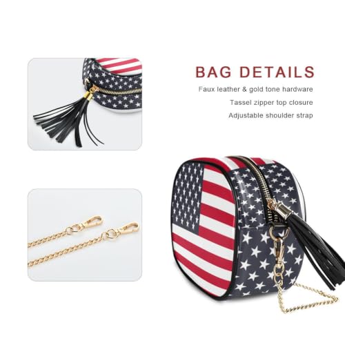Image of ALAZA Women's American Flags Us Flag PU Leather Crossbody Bag Shoulder Purse with Tassel