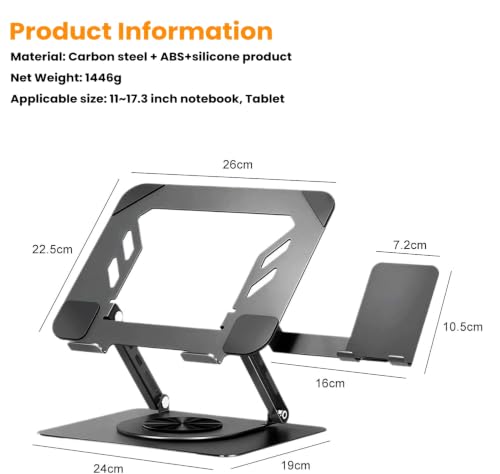 Image of PLIXIO Adjustable Laptop Stand with Phone Stand and 360 Rotating Base Tabletop Ergonomic Foldable Portable Holder Compatible for MacBook, HP, Dell, Lenovo & All Other Notebook (Grey)