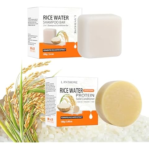 Shampoo Bar for Hair Growth,Vegan Fermented Rice Water Shampoo Bar & Strengthening Protein Solid Conditioner Set,PH Balanced for Damaged, Broken,Thinning Hair,Sulfate Free 2 Pack 6.8oz Cover