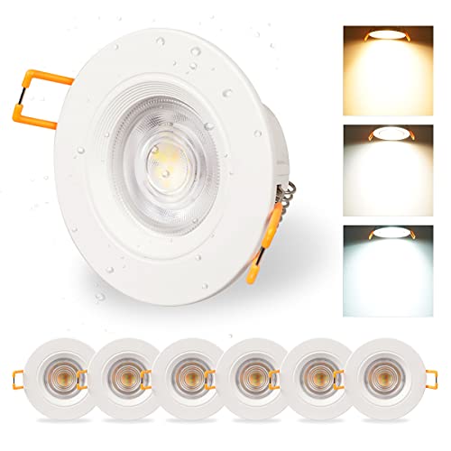 HOPHA LED Einbaustrahler Flach 230V/7W/560lm/3000K,4000K,6000K Farbe wählbar/IP44 Wasserdicht Einbauleuchten Decken Spot für Badezimmer Küche Soffit, Rund Ø65-75mm, Weiß 6er Set Cover