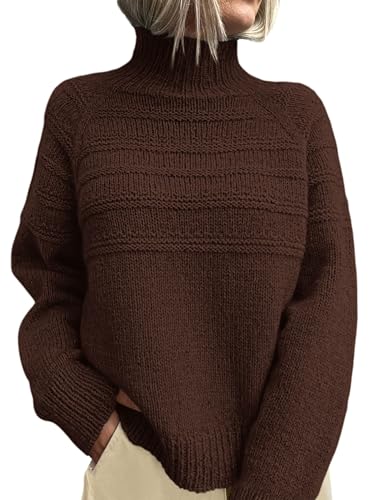 PRETTYGARDEN Women's Turtleneck Sweaters 2025 Fall Chunky Knit Pullover Long Sleeve Jumper Tops Trendy Winter Clothes (Brown,Medium)