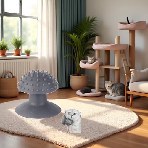 Image of Grey Cat Corner Self Groomer - Remove Loose Fur, Removable Design for Cleaning, Massage Combs for Short and Long Fur, Grooming Brushes for Cats and Kittens