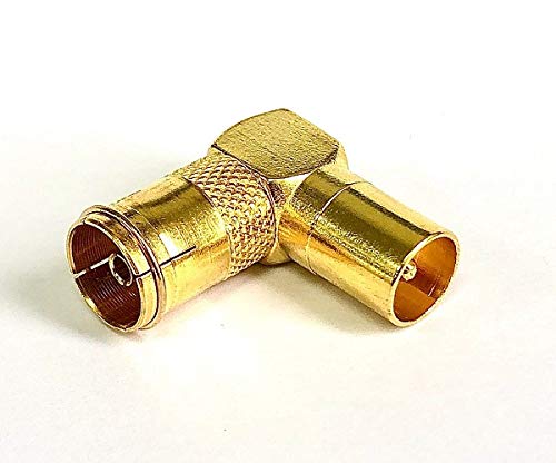 electrosmart Gold Plated 90 Degree Right Angle/Angled TV Aerial Cable/Coax Plug Lead Adaptor - Male Coax/Coaxial Plug to Female Coax/Coaxial Socket Connector