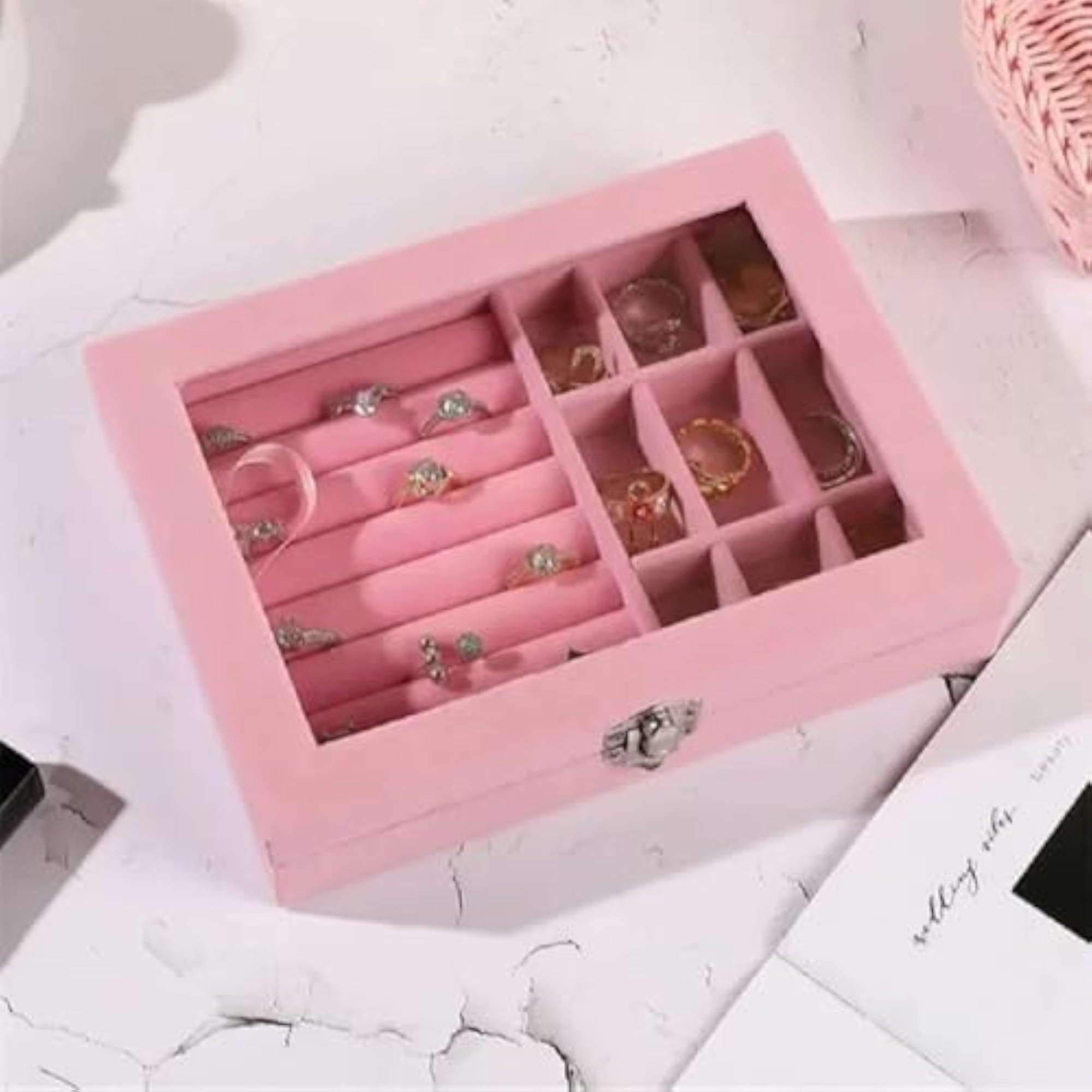9 Grid Jewellery Organiser Velvet Storage Box