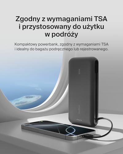 Belkin Przenośna ładowarka, powerbank 20 000 mAh 30 W PD ze zintegrowanym kablem – szybkie ładowanie USB-C Power Delivery, do urządzeń iPhone serii 16, iPad Pro, Galaxy serii S25 i innych – czarna